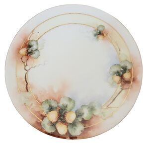 T&V Limoges France Antique Porcelain Plate Hand Painted Acorns Gold Gilt 8.5in